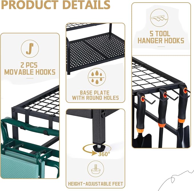 Garden Tool Storage Rack, 3 Tier Heavy-Duty Steel Garden Tool Organizer Stand Up To 70 Long Handled Shovels/Rakes/Brooms, 24×16×26inch Garage Tool Shelf for Shed, Yard, Garage