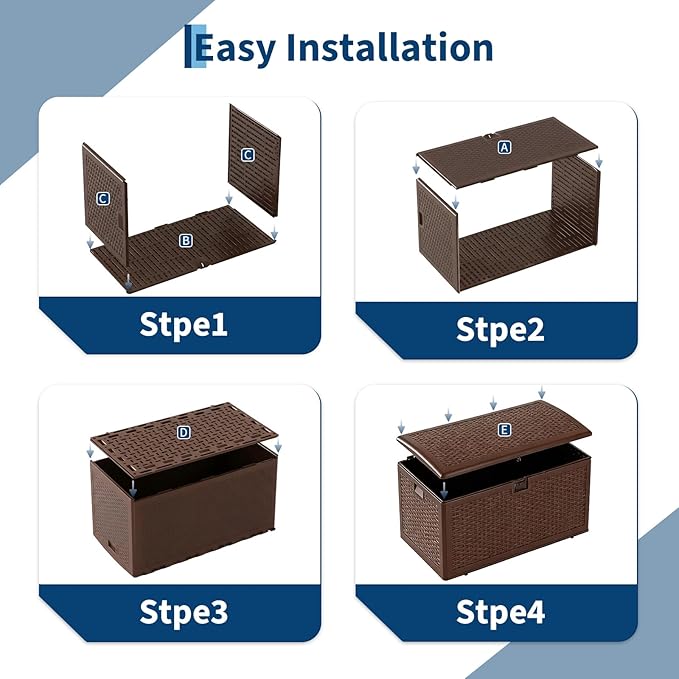 Garvee 120 Gallon Waterproof Large Resin Deck Box Indoor Outdoor, Lockable Storage Container for Patio Furniture Tools, Waterproof Deck Box with Hydraulic Rod Patio Storage Bin for Pool Garden, Brown