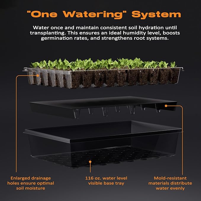Patigrow 60-Cell Self-Watering Seed Starter Tray with Grow Light, Seed Starter Kit with 4.07” Humidity Dome, Indoor Seedling Starter Tray, Seed Starting Trays for Plant Germination, Seeds Growing