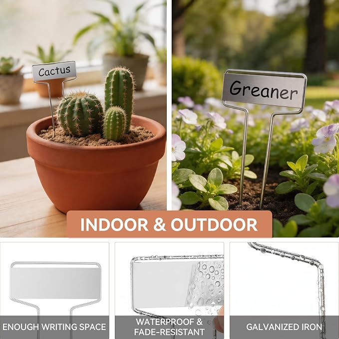 Greaner Zinc Plant Tags 30PCS, 2.6" x 10" Garden Marker for Plants, Metal Garden Tags for Indoor Outdoor(10 Inch High, Silver)