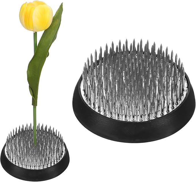 M METERXITY 2-Pack Flower Frog 2.36" Round Steel Floral Arranger Pins Ikebana Holder W Rubber Base for Flower Arrangements/Craft Plant/Home Decor, Floral Kenzan Fixed Tool [1.1cm Pins]