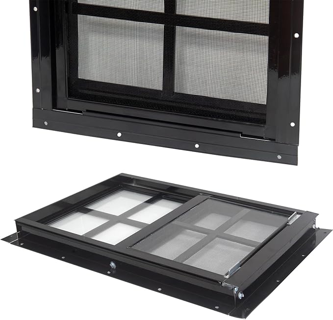 Yuzzy 12" x 18" Shed Windows with Tempered Glass and Fiberglass Screen, 2 Pack Small Sliding Windows for Shed, Chicken Coop, Playhouse, Household, Garage, Barns (Black)