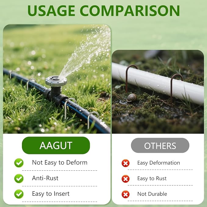 AAGUT 6 Inch Landscape Stakes 150 Pack Garden Drip Irrigation Tubing Stakes Heavy Duty 11 Gauge Galvanized Ground Staples Lawn U Hooks for Soaker Hose, Chicken Wire, Chain Link Fence, Dog Fence