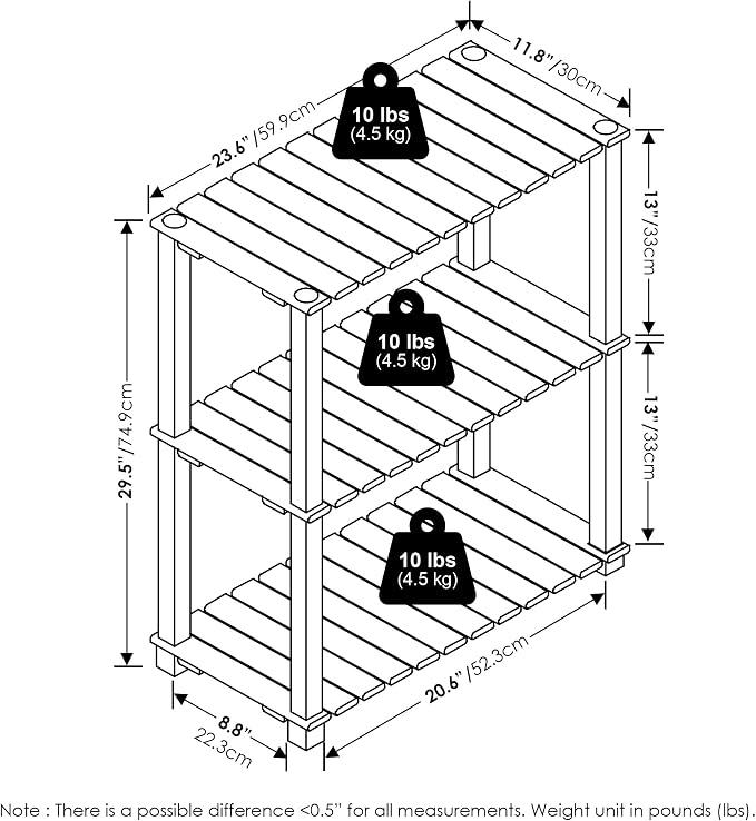 Furinno Pangkor 3-Tier Turn-N-Tube Indoor Outdoor Plant Shelf Wood Stand with Square Poles, Natural/Black