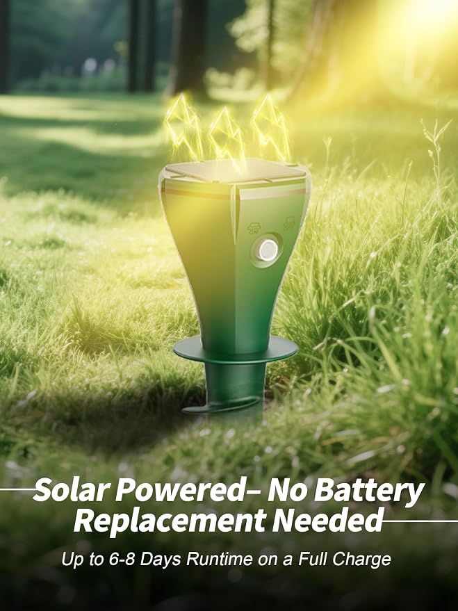 Solar Powered Animal Repellent for Yards - Waterproof Sonic Vibration Device Removes Moles, Gophers, Groundhogs, Voles, Snakes - Simple Twist Stakes for Lawn & Garden (4, Green)