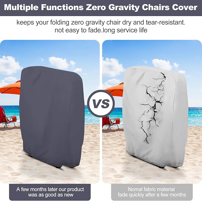 Uranshin Outdoor Folding Chair Covers 2PCS, Zero Gravity Chair Cover 28" W x 13" D x 43" H, Waterproof 210D Oxford Funiture Cover with Storage Bag, Patio Chair Cover for All Weather (Dark Grey)