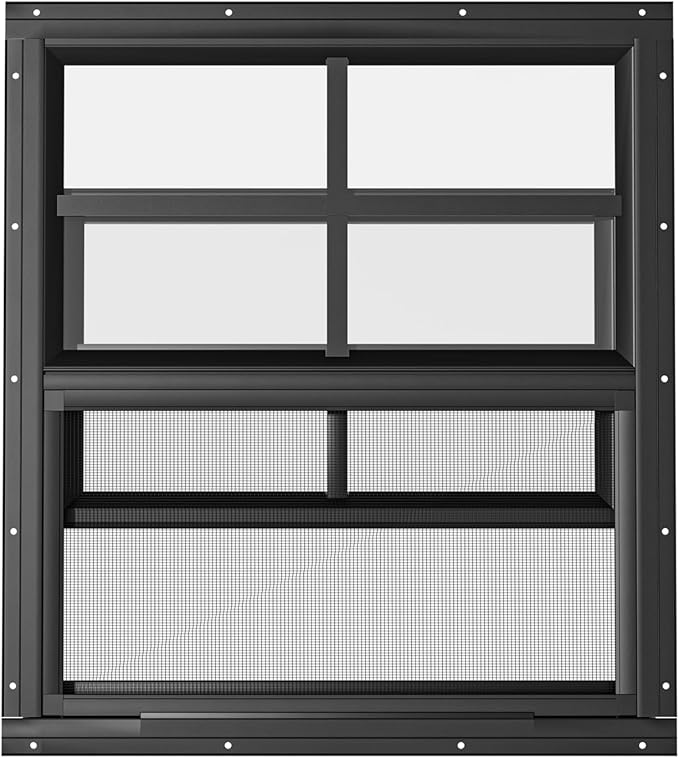 WRISIN 2 Pack Shed Windows 24" W x 27" H Flush Mount, Black Household Windows for Playhouses, Barns, Chicken Coop