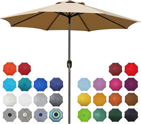 Blissun 9' Outdoor Patio Umbrella, Outdoor Table Umbrella, Yard Umbrella, Market Umbrella with 8 Sturdy Ribs, Push Button Tilt and Crank