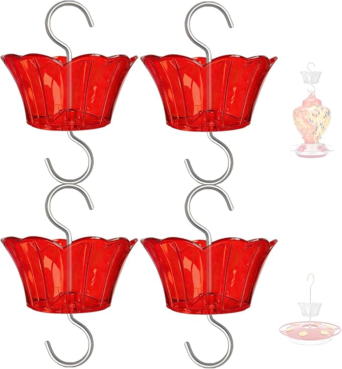 Ant Moat for Hummingbird Feeder - 3 OZ x 4 Pack Red Insect Guard with Large Capacity