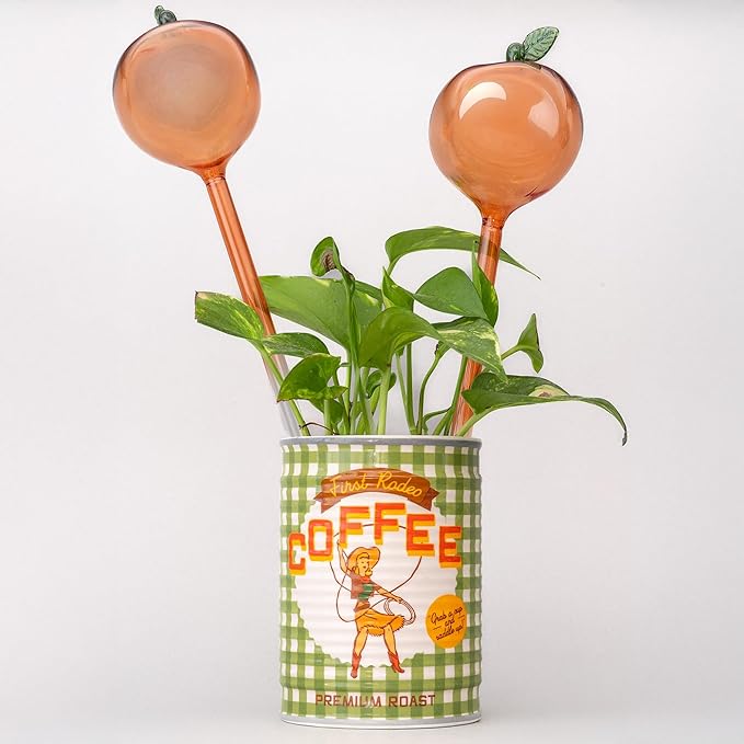 ban.do Plant Watering Globes for Inside Pots and Planters, Unique Decorative Glass Water Globes for Self Watering, Peaches