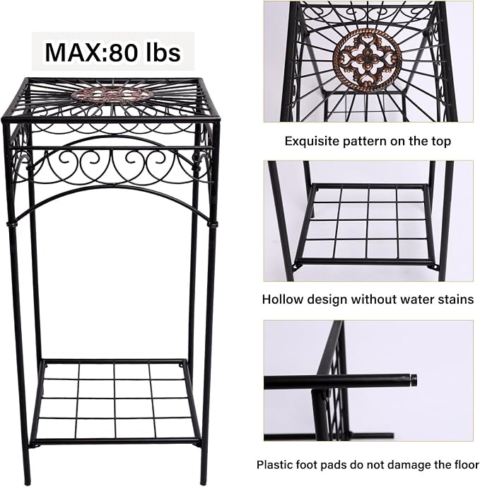 29.5-Inch Metal Indoor Plant Stands - 3-Piece Stylish Iron Plant Holder Set for Indoor & Outdoor Use - Durable Flower Pot Stands Perfect for Balcony, Patio, and Home Decoration plant stand set