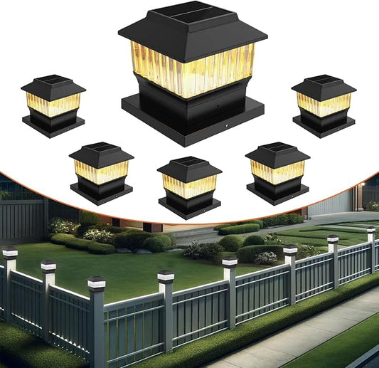 6 Pack Solar Post Cap Lights - Modern #1: Fits True 4x4 Vinyl, 4x4 & 6x6 Wood Posts, Bulk Savings, 3 Color Temp, 50 Lumen Waterproof Outdoor Lights for Deck Fence, Matte Black