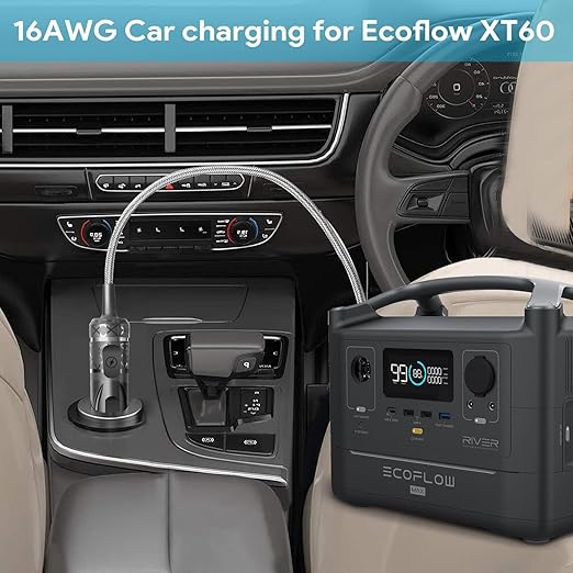 XT60 Extension Charging Cable DC Car Charger to Car Cigarette Lighter Plug Compatible with EF ECOFLOW Delta River Bluetti EB55 Anker 757 767 Portable Power Station Solar Generator DC Adapter