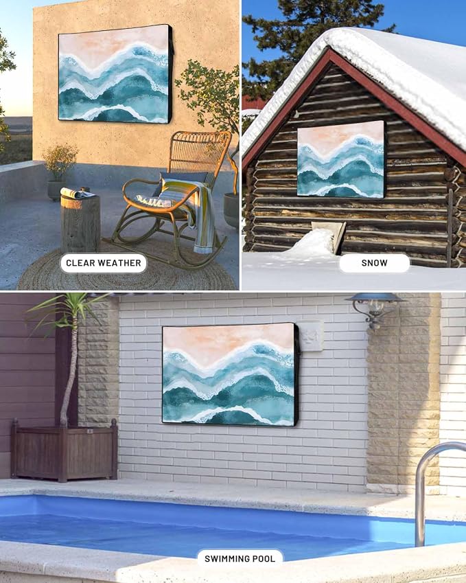 Outdoor TV Cover for Outside Flat Screen,Beach Blue Water Ripple 600D Thick Waterproof Weatherproof Outdoor TV Screen Protector with Zipper for 40 to 43 Inch Flat Screens Abstract Waves Gradient