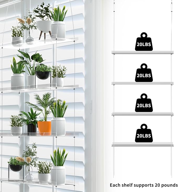 Jolitac Acrylic Window Plant Shelves, Hanging Indoor Wall Plant Stand, 4-Tier (Clear)