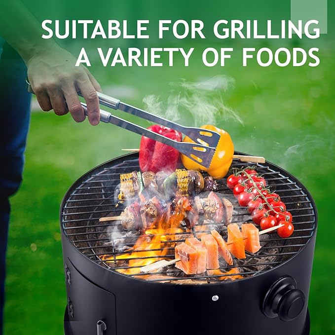 Outvita Vertical 17 Inch Charcoal BBQ Smoker, 3-in-1 Portable Outdoor Grill Cooker with Built-in Thermometer for Outdoor Backyard Cooking Grilling Camping