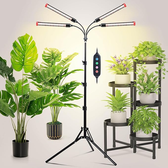 Grow Light with Stand and Timer 4,8,12,16,20 Hr, 36 Watt Standing Tall Plant Light for Bonsai Tree, Seed Starting, 24"-64" Adjustable Tripod Stand Plant Growing Lamps
