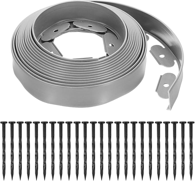 uxcell Landscape Edging, 1Pcs 26FT x 2" - Garden Edging Kit with 24 Stakes, Landscape Edging Border for Garden Lawn Flower Bed Yard Grass (Grey)