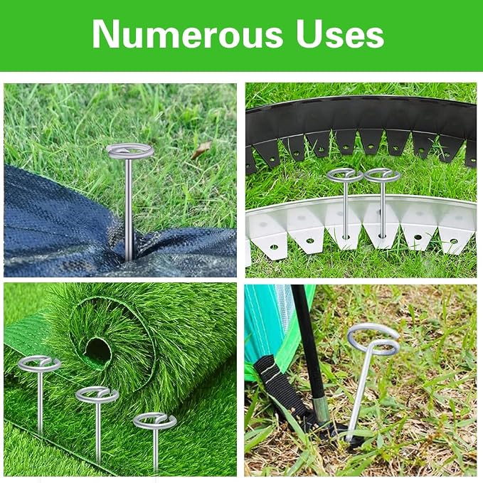 Bakulyor 50Pcs Circle Top Landscape Staples, 6 Inch Garden Stake 9 Gauge Galvanized Landscape Fabric Stakes, Heavy Duty Yard Ground Pins for Outdoor Gardening Weed Barrier Sod Fabric - Silver 6"