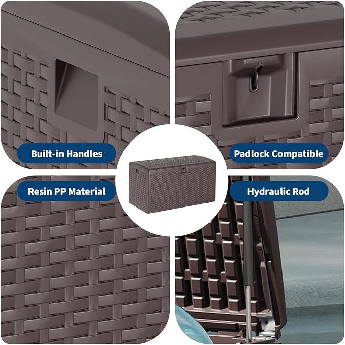 120 Gallon Waterproof Large Resin Deck Box Indoor Outdoor, Lockable Storage Container for Patio Furniture Cushions, Throw Pillows, Garden Tools, and Pool Floats, Brown