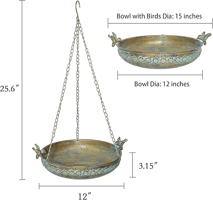 Hanging Bird Bath, Metal BirdBaths for Outdoors, Birdbath Hanging for Outside Bird Feeder Seed Tray Garden Yard Decor