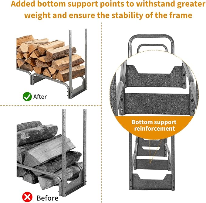 PeakPursuit 6FT Firewood Rack with 600d Oxford Waterproof Cover, Heavy Duty Indoor/Outdoor Steel Log Storage Rack - Wood Pile Holder Stacker Organizer for Fireplace, Patio, Fire Pit, Backyard