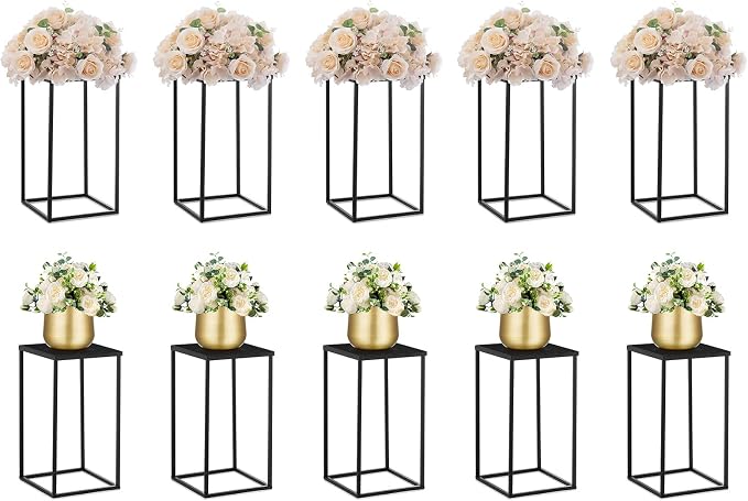 NUPTIO Black Metal Vase for Wedding Centerpieces - 10 Pcs 15.7 inch Tall Rectangular Vases for Tables