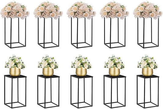 NUPTIO Black Metal Vase for Wedding Centerpieces - 10 Pcs 15.7 inch Tall Rectangular Vases for Tables