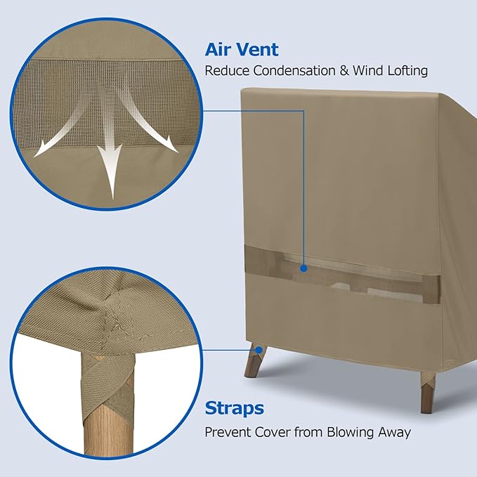 SunPatio Outdoor Chair Covers Waterproof 2 Pack, Heavy Duty Lounge Deep Seat Chair Covers, Fade & Rip Resistant Protector for Outdoor Furniture, All Weather Protection, 33.5"W x 37"D x 36"H, Taupe