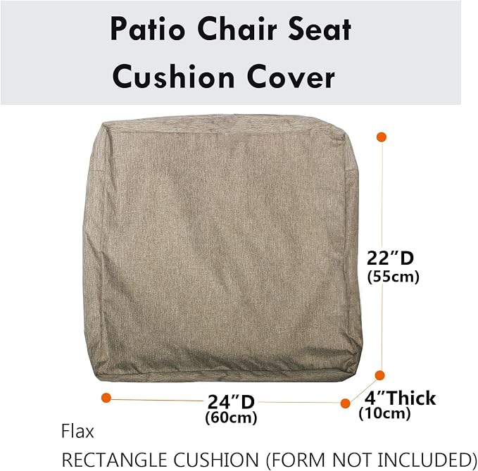 Patio Seat Cushion Covers,Washable Slip Covers Replacement,Waterproof Outdoor Furniture Chair Cushion Pillow Seat Cover for Couch,Garden,Sofa,Flax,24"×22"×4"(4 Covers Only)