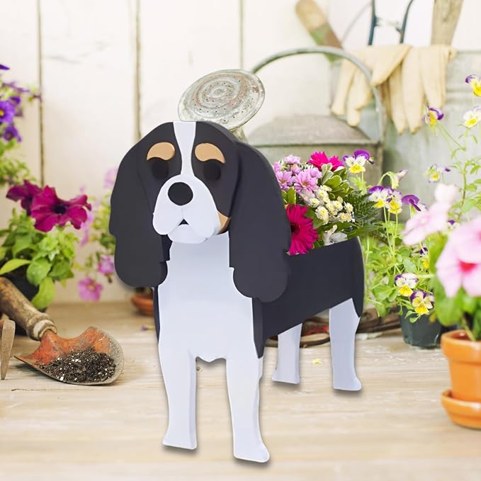 Cavalier King Charles Spaniel Dog Planter Plant Pots,Cute Dog Flower Planter,Gifts for Pet Lovers,Unique Animal Plant Pots,Office,Indoor Outdoor Garden Decor(9.45 * 8.66 * 13.39in)