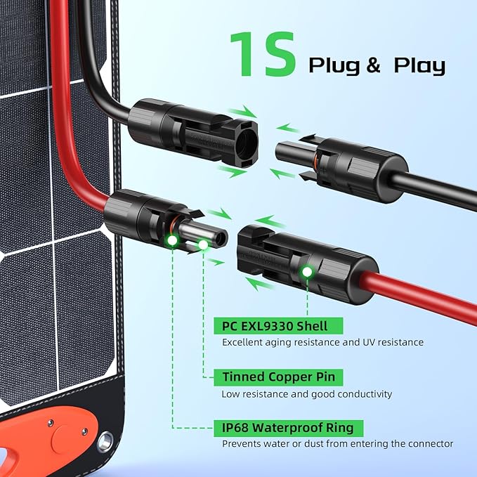 Bateria Power 10 Feet Solar to XT60 Extension Cable, 12AWG Solar Panel Connector to XT60 Charge Adapter for Connecting to Portable Power Station, RV, EcoFlow, Anker, BLUETTI & Generator