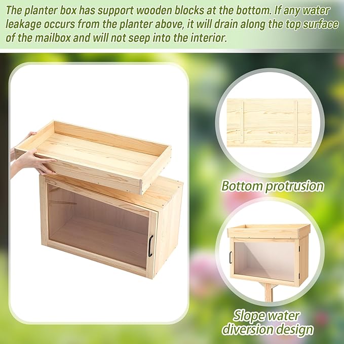 Wonderjune Wooden Little Library Box Outdoor Free Library Box Storage with Floor Plugs and Small Flower Fence for DIY, Neighborhoods, Community, Schools Sharing Books, Newspapers