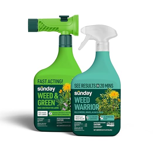 Sunday Weed & Green + Weed Warrior Weed Control Kit, Pre-Emergent & Post-Emergent Lawn Weed Killer + Weed & Grass Killer, Kills Dandelion, Crabgrass, Clover, Chickweed, (2) 32 oz with Sprayers