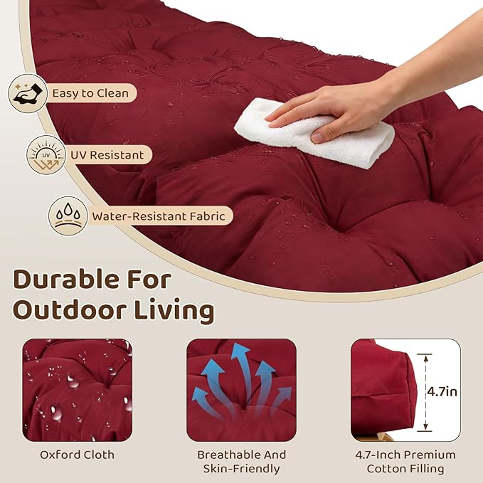 Waterproof Outdoor Lounge Chair Cushions 74.8 x 22 x 4.7 Inches，Chaise Lounge Chair Cushions Replacement for Outdoor Furniture with Ties, Thickened Patio Pool Bench Lounge Chair Cushions