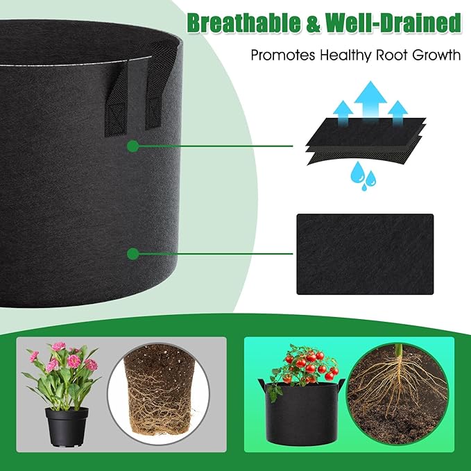 FEED GARDEN 15 Gallon Grow Bags 4 Pack – Heavy Duty 300G Thick Fabric Plant Pots with Reinforced Handles, Breathable Drainage Planters for Tomatoes, Potatoes & Large Vegetables Indoor Outdoor