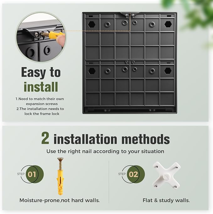 Wall-Mounted Planters Indoor, Living Wall Planter with 4 Pots - Vertical Planter Wall & Hanging Planter for Home, Office, Balcony or Shop No Assembly Required (Black)