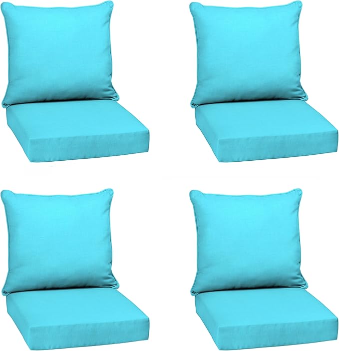 Arden Outdoor Deep Seat Cushion Set (4-Pack), 24 in x 24 in, Weather-Proof, Rain-Proof, Fade Resistant Patio Cushion for Chair, Sofa, and Couch Pool Blue Leala