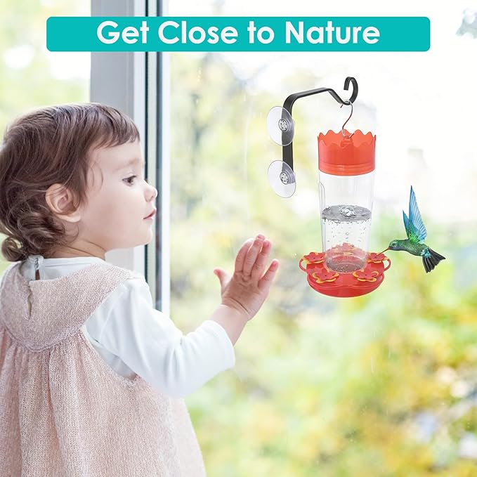 Heavy-Duty Window Suction Cup with Hanger, Window Mounted Wildlife, Hummingbird, Bird Feeders, Decorative Birdhouses, Wind Chimes & Plants, Strong Load-Bearing Hanging Hook (4)