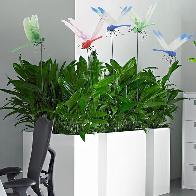 9 Pack Dragonfly Clip,3D Dragonfly Garden Stakes Decor,Fly Deterrent,Dragonfly Humming Bird Stakes,Deer and Horse Fly Deterrent,Garden Bird and Fly Scare Devices for Indoor Outdoor