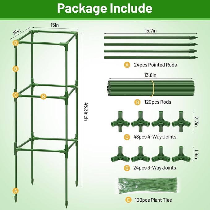 Legigo 6 Pack Square Tomato Cages- 45 Inch Heavy Duty Tomato Trellis for Climbing Plants Outdoor, Tomato Plant Support Stakes Cage Garden Trellis for Garden Raised Garden Bed Cucumbers Vegetables