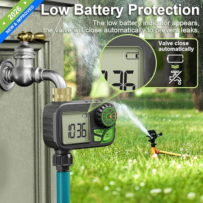 Sprinkler Timer, Programmable Digital Water Hose Irrigation Timer for Lawn | Manual Override,Automatic Watering, Outdoor Waterproof, Yard & Lawn Use with Rain Delay