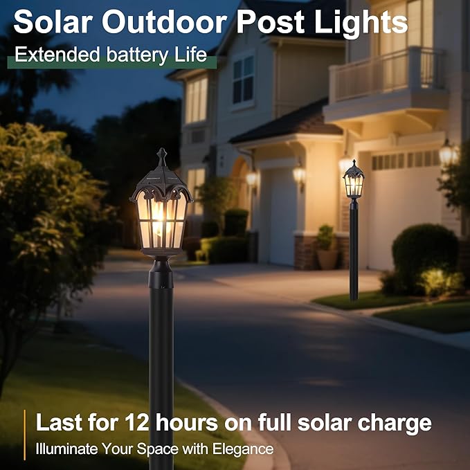 Solar Post Lights Outdoor with Bulb Dusk to Dawn Lamp Posts Outdoor Lighting Waterproof Solar Post Lamp Anti-Rust Exterior Pole Light Outside Pole Lighting for Yard Pathway Driveway Fence -2 Pack