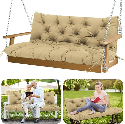 Porch Swing Cushions Outdoor 40x40 inch Waterproof Extra Thick 5" Swing Cushions Replacement with Backrest and Ties for Outdoor Furniture Porch Patio Garden Lawn (Khaki)