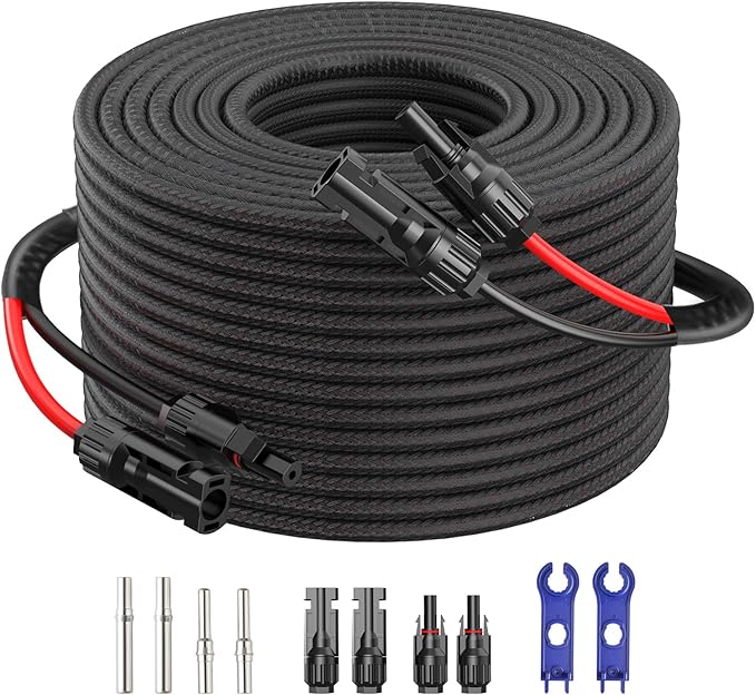 Twin Wire 20FT 10AWG Solar Extension Cable with Protection Cover, Solar Cable Extension Kit Solar Panel Connectors, IP68-Female and Male Connector, Solar Panel Cables for Home Boat RV Solar Panels