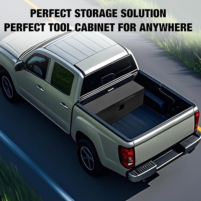 Heavy Duty Steel Truck Toolbox – 76x38x38cm – Gas Shock Lid – t-Handle Lock – Weatherproof Rubber Seal – Secure Underbody Storage Chest – Fits Pickup, Truck Bed, RV, Trailer