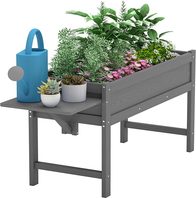 HDPE Raised Garden Bed with Legs, 49x21x27in All-Weather Heavy Duty Planter Box, Outdoor Elevated Garden Bed for Seeds, Herb, Flower, Vegetable (Grey)