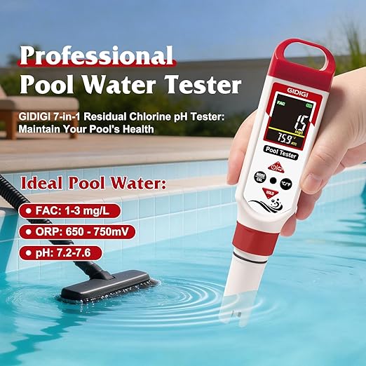 Pool Chlorine Tester Spa Chlorine Test kit, Chlorine pH Meter Hot Tub Salinity ORP pH Tester 7 in 1 Water Quality Tester for Swimming Pool Aquarium Hydroponic, TDS PPM Tester for Drinking Water
