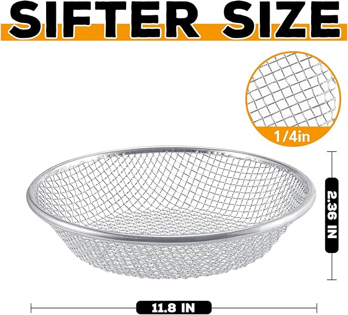 Sifter.Size 1/4" Mesh Soil Sifter Sieve - Heavy Duty Galvanized Screen for Compost, Dirt, Rocks, Gravel & Garden - Fits 5 Gallon Bucket, Rust-Resistant - Composting & Sifting Tool