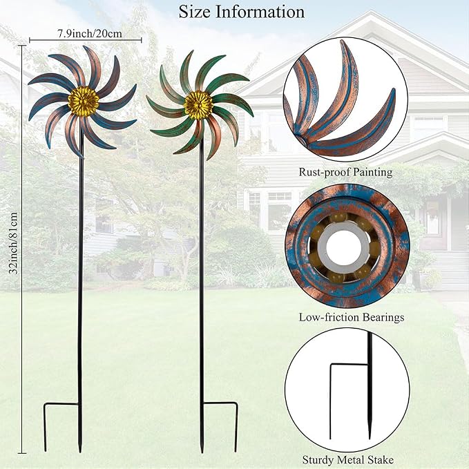 Viveta 2Pack Garden Wind Spinners,Outdoor Metal Wind Sculpture, Windmill Wind Spinner for Outdoor Yard Patio Lawn & Garden